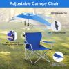 Foldable Beach Chair with Detachable Umbrella Armrest Adjustable Canopy Stool with Cup Holder Carry Bag for Camping Poolside Travel Picnic Lawn Chair